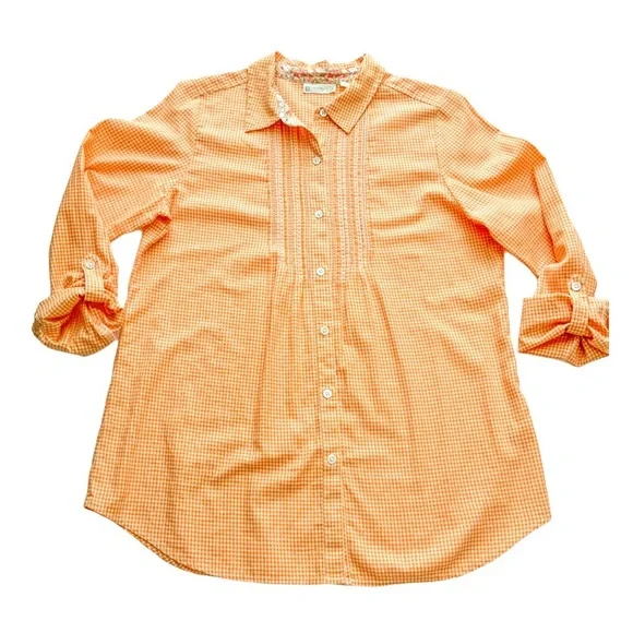 🆕 J.Jill Orange Embroidered Tuxedo Shirt Sz SM NWOT - Picture 2 of 11
